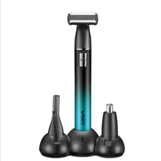 ست ماشین اصلاح موی صورت و بدن شارژی وی جی ار مدل V-628، صفر زن با تیغههای خودتیزشونده، دارای موزن گ